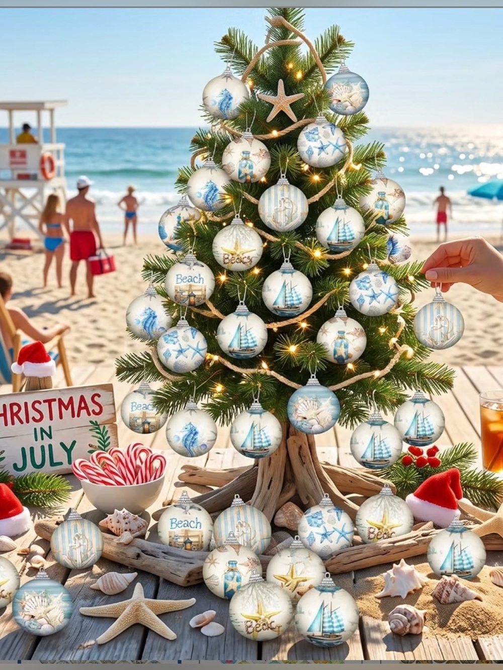 Coastal/Beach 16 Pcs Summer Beach Ornaments Ball - NIP - Picture 2 of 9